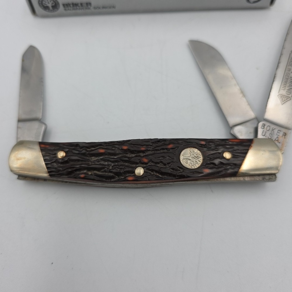 VINTAGE BOKER GERMANY 9885 V TREE BRAND DOGLEG STOCKMAN POCKET KNIFE KNIVES NOS - Picture 3 of 9